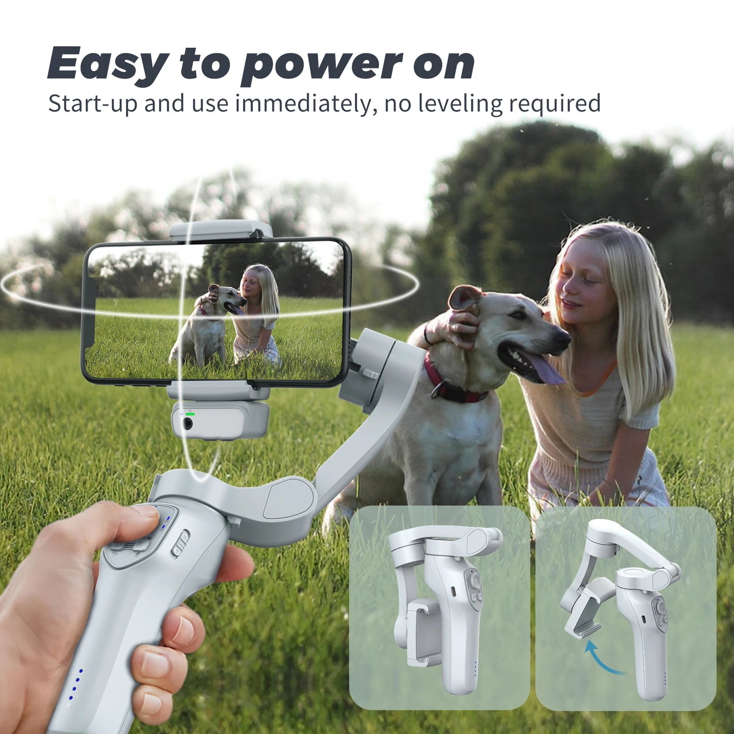 OEM Foldable Handheld Gimbal Stabilizer Smart Shooting Selfie Stick 3-Axis Phone Gimbal Stabilizer for Phone with LED Light