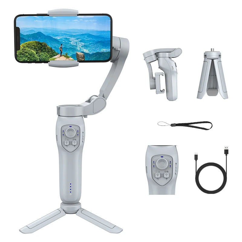 OEM Foldable Handheld Gimbal Stabilizer Smart Shooting Selfie Stick 3-Axis Phone Gimbal Stabilizer for Phone with LED Light