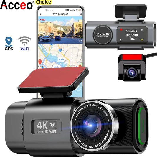 Dash Cam 4K 128G Dual Camera for Cars Front and Rear Dual Lens Auto Dash Cam Video GPS Built-In WIFI Support 24H Parking Monito